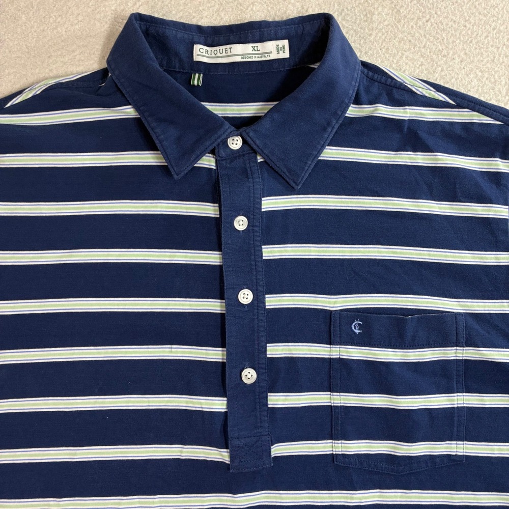 Criquet Polo Shirt Mens XL Blue Striped Performance Golf Preppy Stretch Pima